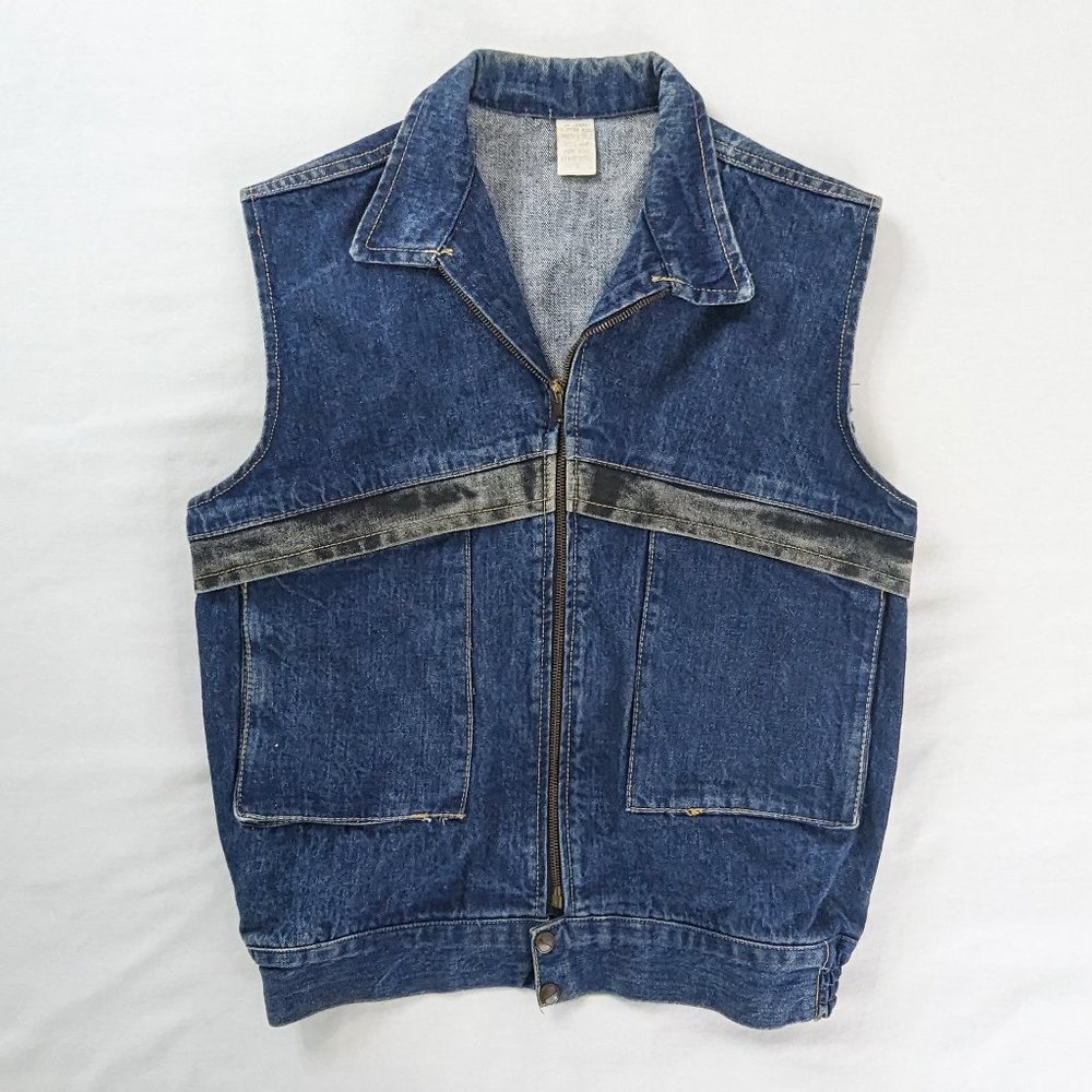 VTG Denim Zip Up Stonewash Detail Front Pocket Vest Jacket